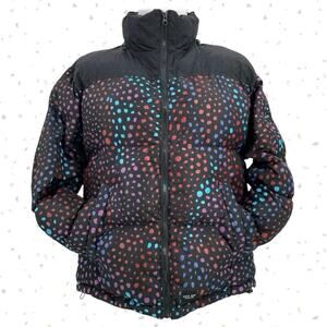 Lazy Oaf Midnight Lizard Puffer Jacket Black Rainbow Spotted Coat Unisex Size S